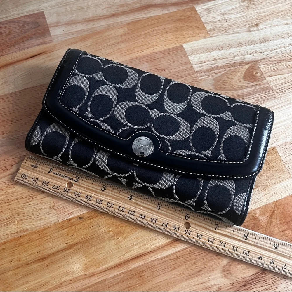 Vintage Coach Signature Jacquard Leather Black and Gray Continental Wallet - Picture 7 of 13